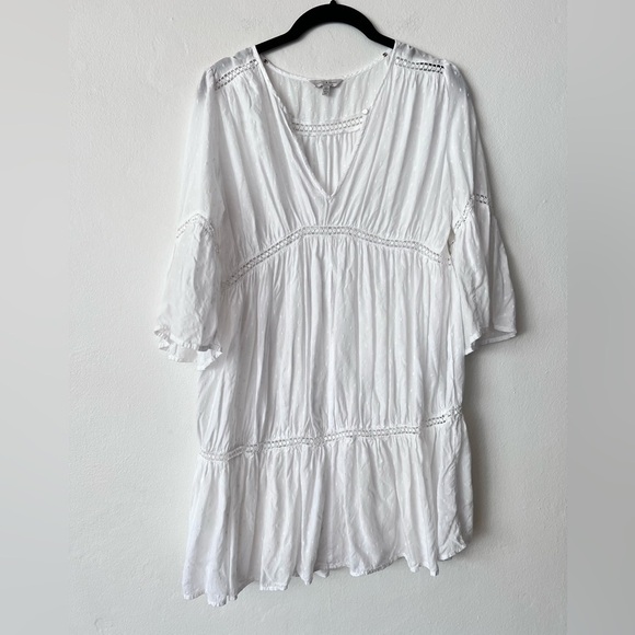 Lucky Brand White Tiered Mini Dress Cover up - Picture 1 of 4